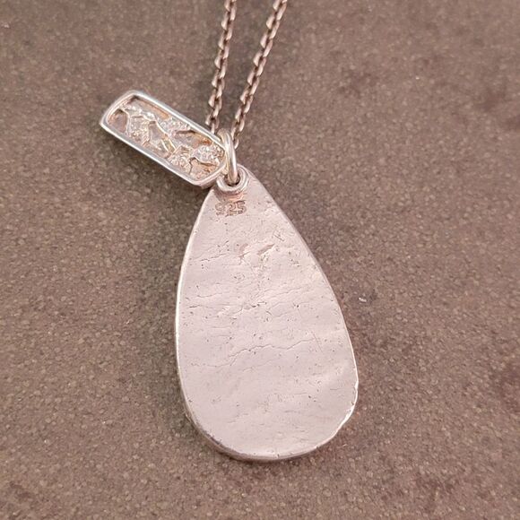 Sterling Silver Artisan Textured Tear Drop Marcasite Twig Tag Necklace - Picture 6 of 7